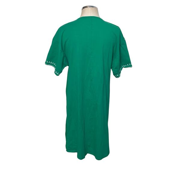 Zara Emerald Green Embroidered Split Neck Short Sleeve Shift Dress Size Medium - Picture 3 of 5